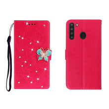 Load image into Gallery viewer, Horizontal Rhinestone Butterfly Embossed Leather Case with Card Slot &amp; Wallet &amp; Holder