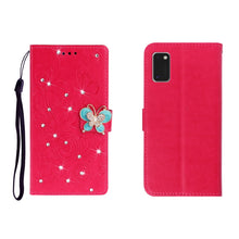 Load image into Gallery viewer, Horizontal Rhinestone Butterfly Embossed Leather Case with Card Slot &amp; Wallet &amp; Holder