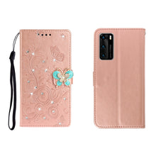 Load image into Gallery viewer, Horizontal Rhinestone Butterfly Embossed Leather Case with Card Slot &amp; Wallet &amp; Holder
