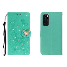Load image into Gallery viewer, Horizontal Rhinestone Butterfly Embossed Leather Case with Card Slot &amp; Wallet &amp; Holder