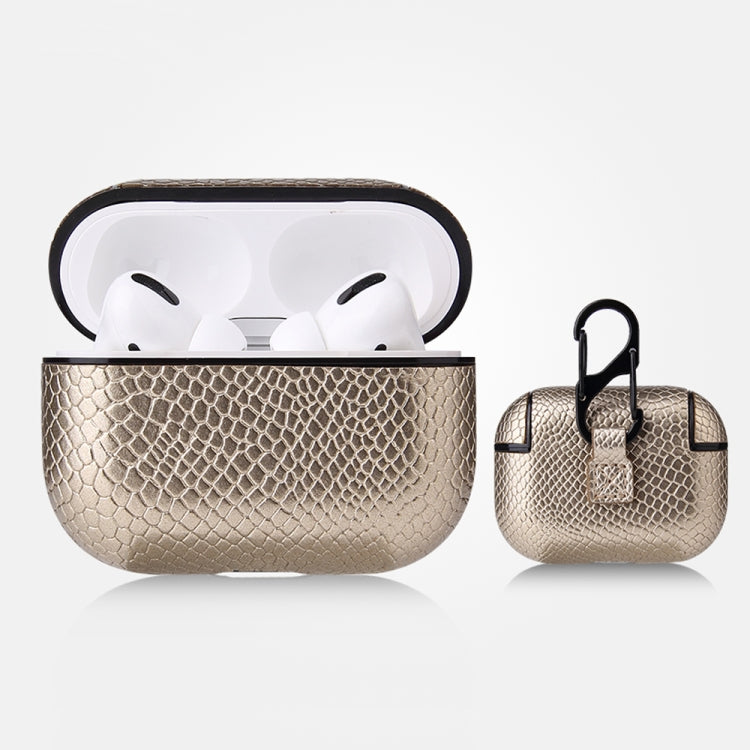 Anti-fall Snakeskin Texture PU Leather Protective Case with Carabiner, For AirPods Pro, For AirPods 1 & 2