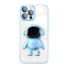 Electroplating PC Astronaut Holder Phone Case with Lens Film, For iPhone 14, For iPhone 14 Plus, For iPhone 14 Pro, For iPhone 14 Pro Max, For iPhone 13, For iPhone 13 Pro, For iPhone 13 Pro Max, For iPhone 12, For iPhone 12 Pro