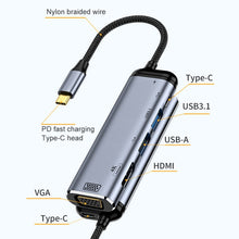 Load image into Gallery viewer, Y002 6 in 1 Type-C to VGA+HDMI+Dual USB+Dual USB-C/Type-C Interface Multi-function Adapter, Y002