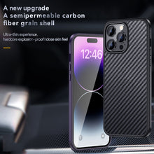 Load image into Gallery viewer, SULADA Carbon Fiber Textured Shockproof Metal + TPU Frame Case, For iPhone 14, For iPhone 14 Plus, For iPhone 14 Pro, For iPhone 14 Pro Max