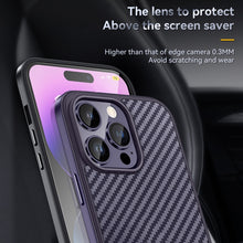 Load image into Gallery viewer, SULADA Carbon Fiber Textured Shockproof Metal + TPU Frame Case, For iPhone 14, For iPhone 14 Plus, For iPhone 14 Pro, For iPhone 14 Pro Max
