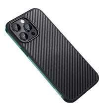 Load image into Gallery viewer, SULADA Carbon Fiber Textured Shockproof Metal + TPU Frame Case, For iPhone 14, For iPhone 14 Plus, For iPhone 14 Pro, For iPhone 14 Pro Max