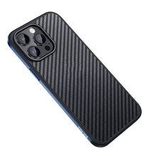 Load image into Gallery viewer, SULADA Carbon Fiber Textured Shockproof Metal + TPU Frame Case, For iPhone 14, For iPhone 14 Plus, For iPhone 14 Pro, For iPhone 14 Pro Max
