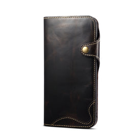 Denior Oil Wax Cowhide Magnetic Button Genuine Leather Case, For iPhone 14 Pro Max, For iPhone 14 Pro, For iPhone 14, For iPhone 14 Plus, For iPhone 13 Pro Max, For iPhone 13 Pro, For iPhone 13, For iPhone 13 mini, For iPhone 12 Pro Max                ...