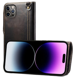 Denior Oil Wax Cowhide Magnetic Button Genuine Leather Case, For iPhone 14 Pro Max, For iPhone 14 Pro, For iPhone 14, For iPhone 14 Plus, For iPhone 13 Pro Max, For iPhone 13 Pro, For iPhone 13, For iPhone 13 mini, For iPhone 12 Pro Max                ...