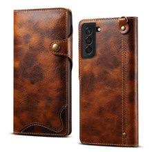 Load image into Gallery viewer, Denior Oil Wax Cowhide Magnetic Button Genuine Leather Case, For Samsung Galaxy S20+, For Samsung Galaxy S20 Ultra, For Samsung Galaxy Note20, For Samsung Galaxy Note20 Ultra, For Samsung Galaxy S21 5G, For Samsung Galaxy S21+ 5G                       ...
