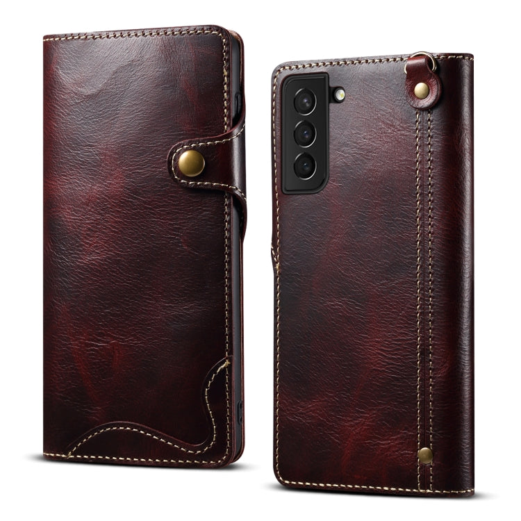 Denior Oil Wax Cowhide Magnetic Button Genuine Leather Case, For Samsung Galaxy S20+, For Samsung Galaxy S20 Ultra, For Samsung Galaxy Note20, For Samsung Galaxy Note20 Ultra, For Samsung Galaxy S21 5G, For Samsung Galaxy S21+ 5G                       ...