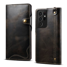 Load image into Gallery viewer, Denior Oil Wax Cowhide Magnetic Button Genuine Leather Case, For Samsung Galaxy S20+, For Samsung Galaxy S20 Ultra, For Samsung Galaxy Note20, For Samsung Galaxy Note20 Ultra, For Samsung Galaxy S21 5G, For Samsung Galaxy S21+ 5G                       ...