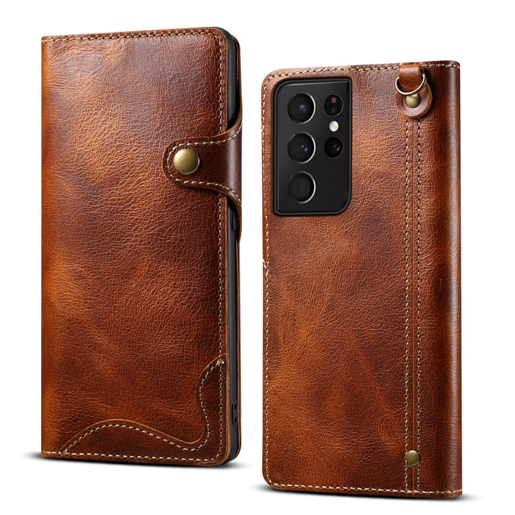 Denior Oil Wax Cowhide Magnetic Button Genuine Leather Case, For Samsung Galaxy S20+, For Samsung Galaxy S20 Ultra, For Samsung Galaxy Note20, For Samsung Galaxy Note20 Ultra, For Samsung Galaxy S21 5G, For Samsung Galaxy S21+ 5G                       ...