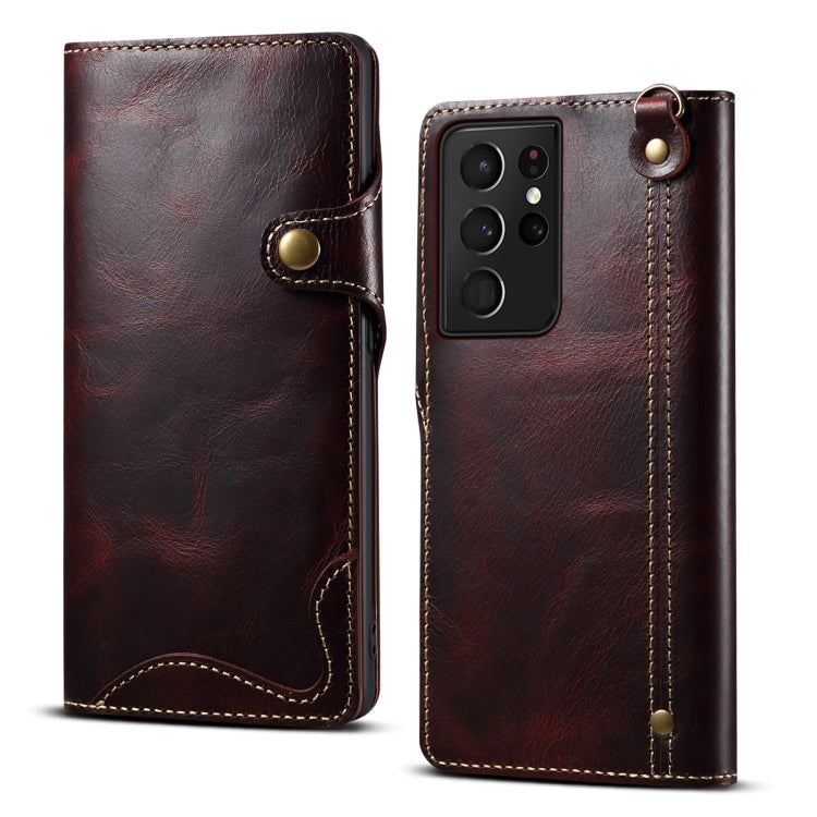 Denior Oil Wax Cowhide Magnetic Button Genuine Leather Case, For Samsung Galaxy S20+, For Samsung Galaxy S20 Ultra, For Samsung Galaxy Note20, For Samsung Galaxy Note20 Ultra, For Samsung Galaxy S21 5G, For Samsung Galaxy S21+ 5G                       ...