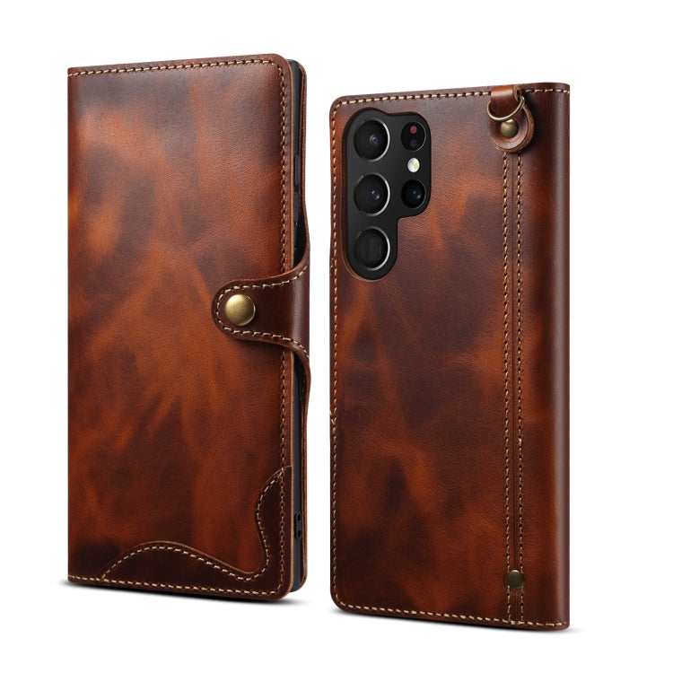 Denior Oil Wax Cowhide Magnetic Button Genuine Leather Case, For Samsung Galaxy S20+, For Samsung Galaxy S20 Ultra, For Samsung Galaxy Note20, For Samsung Galaxy Note20 Ultra, For Samsung Galaxy S21 5G, For Samsung Galaxy S21+ 5G                       ...