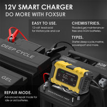 Load image into Gallery viewer, FOXSUR 6A 12V Motorcycle / Car Smart Battery Charger, US Plug, UK Plug, EU Plug, AU Plug