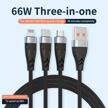 Load image into Gallery viewer, ADC-008 66W USB to USB-C/Type-C + 8 Pin + Micro USB 3 in 1 Fully Compatible Fast Charge Data Cable, 1.2m, 2m