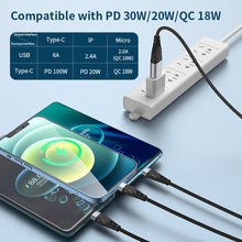 Load image into Gallery viewer, ADC-008 66W USB to USB-C/Type-C + 8 Pin + Micro USB 3 in 1 Fully Compatible Fast Charge Data Cable, 1.2m, 2m