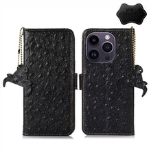 Load image into Gallery viewer, Ostrich Pattern Genuine Leather RFID Phone Case, For iPhone 15 Pro Max, For iPhone 15 Pro, For iPhone 15 Plus, For iPhone 15, For iPhone 14 Plus, For iPhone 14, For iPhone 14 Pro, For iPhone 14 Pro Max