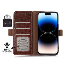 Load image into Gallery viewer, Ostrich Pattern Genuine Leather RFID Phone Case, For iPhone 15 Pro Max, For iPhone 15 Pro, For iPhone 15 Plus, For iPhone 15, For iPhone 14 Plus, For iPhone 14, For iPhone 14 Pro, For iPhone 14 Pro Max
