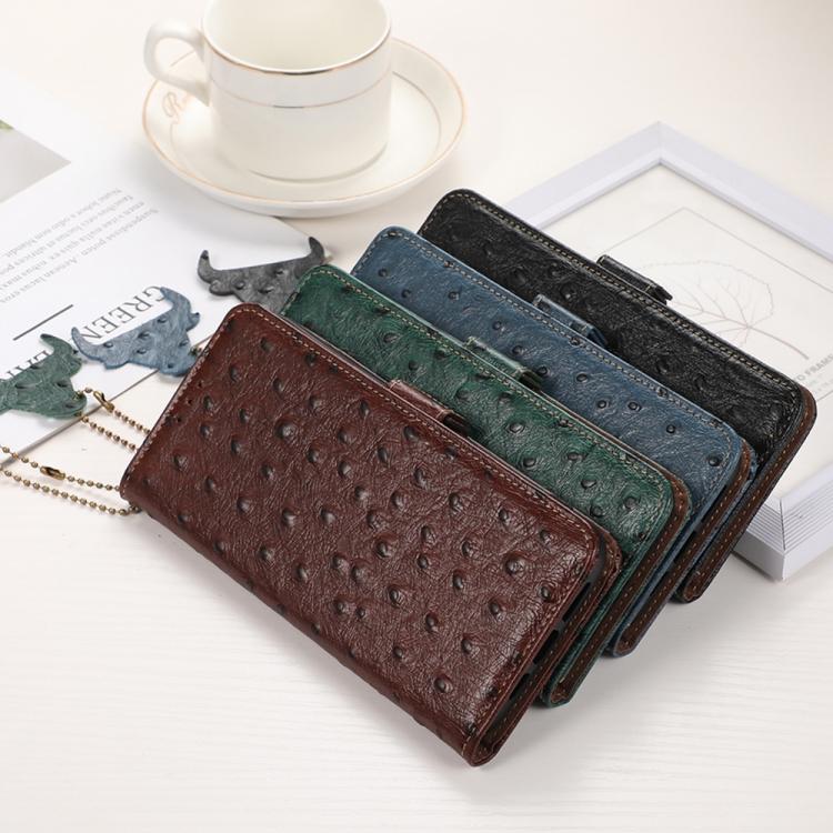Ostrich Pattern Genuine Leather RFID Phone Case, For iPhone 15 Pro Max, For iPhone 15 Pro, For iPhone 15 Plus, For iPhone 15, For iPhone 14 Plus, For iPhone 14, For iPhone 14 Pro, For iPhone 14 Pro Max