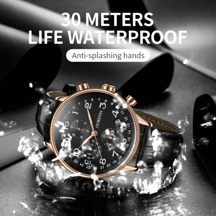 Multifunctional Quartz Men Leather Watch, Ochstin 6050C