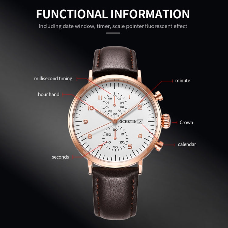 Multifunctional Quartz Waterproof Men Leather Watch, OCHSTIN 6076C
