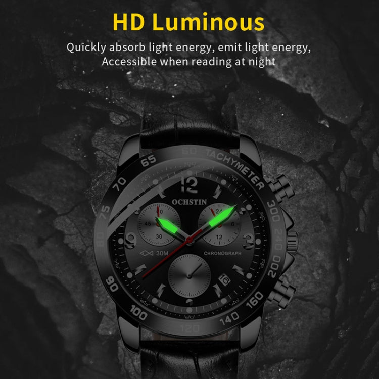 Multifunctional Quartz Waterproof Luminous Men Leather Watch