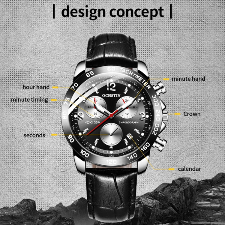 Multifunctional Quartz Waterproof Luminous Men Leather Watch