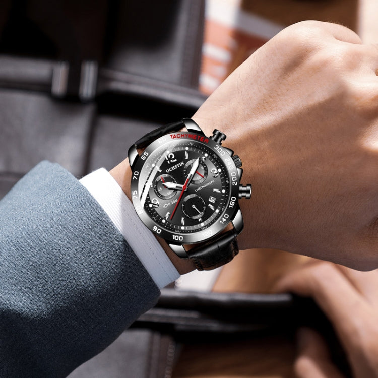 Multifunctional Quartz Waterproof Luminous Men Leather Watch