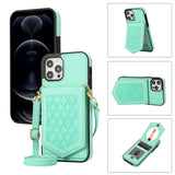 Rhombic Texture RFID Phone Case with Lanyard & Mirror, For iPhone 12 / 12 Pro, For iPhone 12 mini, For iPhone 11 Pro Max, For iPhone 11 Pro, For iPhone 11, For iPhone SE 2022 / SE 2020 / 8 / 7, For iPhone 8 Plus / 7 Plus, For iPhone 6s Plus / 6 Plus   ...