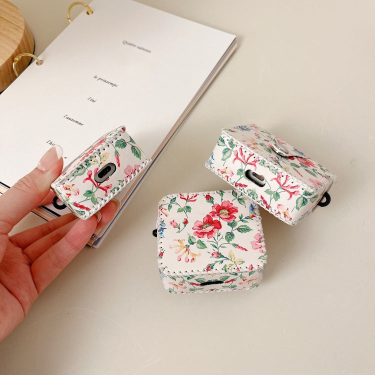 White Floral PU Leather Wireless Earphone Case, For AirPods Pro 2, For AirPods 3, For AirPods Pro