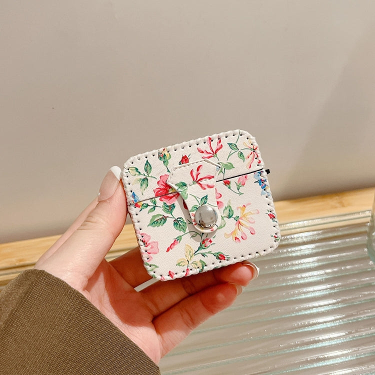 White Floral PU Leather Wireless Earphone Case, For AirPods Pro 2, For AirPods 3, For AirPods Pro