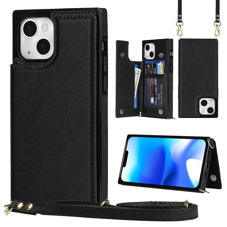 Cross-body Square Dual-Buckle Card Flip Wallet Phone Case, For iPhone 14, For iPhone 14 Plus, For iPhone 14 Pro, For iPhone 14 Pro Max