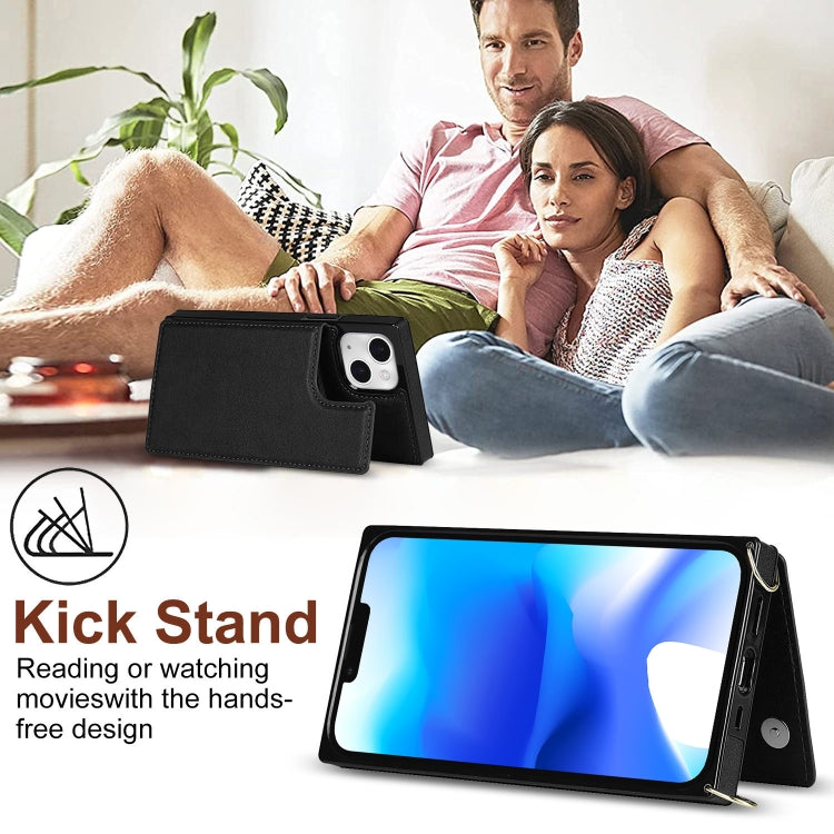 Cross-body Square Dual-Buckle Card Flip Wallet Phone Case, For iPhone 14, For iPhone 14 Plus, For iPhone 14 Pro, For iPhone 14 Pro Max