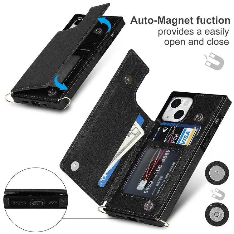 Cross-body Square Dual-Buckle Card Flip Wallet Phone Case, For iPhone 14, For iPhone 14 Plus, For iPhone 14 Pro, For iPhone 14 Pro Max