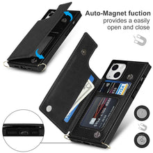 Load image into Gallery viewer, Cross-body Square Dual-Buckle Card Flip Wallet Phone Case, For iPhone 14, For iPhone 14 Plus, For iPhone 14 Pro, For iPhone 14 Pro Max