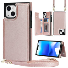Load image into Gallery viewer, Cross-body Square Dual-Buckle Card Flip Wallet Phone Case, For iPhone 14, For iPhone 14 Plus, For iPhone 14 Pro, For iPhone 14 Pro Max