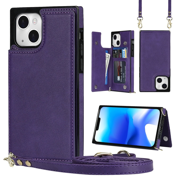 Cross-body Square Dual-Buckle Card Flip Wallet Phone Case, For iPhone 14, For iPhone 14 Plus, For iPhone 14 Pro, For iPhone 14 Pro Max