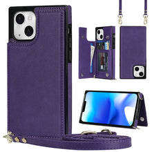 Load image into Gallery viewer, Cross-body Square Dual-Buckle Card Flip Wallet Phone Case, For iPhone 14, For iPhone 14 Plus, For iPhone 14 Pro, For iPhone 14 Pro Max