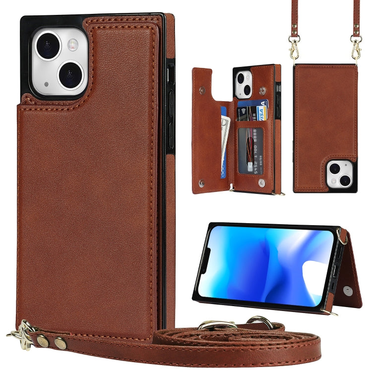 Cross-body Square Dual-Buckle Card Flip Wallet Phone Case, For iPhone 14, For iPhone 14 Plus, For iPhone 14 Pro, For iPhone 14 Pro Max