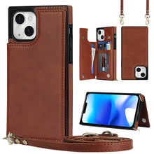 Load image into Gallery viewer, Cross-body Square Dual-Buckle Card Flip Wallet Phone Case, For iPhone 14, For iPhone 14 Plus, For iPhone 14 Pro, For iPhone 14 Pro Max