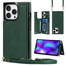 Load image into Gallery viewer, Cross-body Square Dual-Buckle Card Flip Wallet Phone Case, For iPhone 14, For iPhone 14 Plus, For iPhone 14 Pro, For iPhone 14 Pro Max