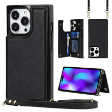 Load image into Gallery viewer, Cross-body Square Dual-Buckle Card Flip Wallet Phone Case, For iPhone 14, For iPhone 14 Plus, For iPhone 14 Pro, For iPhone 14 Pro Max