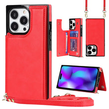 Load image into Gallery viewer, Cross-body Square Dual-Buckle Card Flip Wallet Phone Case, For iPhone 14, For iPhone 14 Plus, For iPhone 14 Pro, For iPhone 14 Pro Max