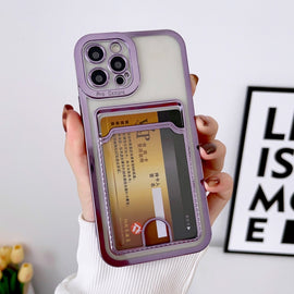 Electroplating Frame Card Slot Phone Case, For iPhone 14, For iPhone 14 Plus, For iPhone 14 Pro, For iPhone 14 Pro Max, For iPhone 13, For iPhone 13 Pro, For iPhone 13 Pro Max, For iPhone 12, For iPhone 12 Pro, For iPhone 12 Pro Max