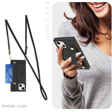 Load image into Gallery viewer, Crossbody Wrist Strap Card Holder Phone Case, For iPhone 14, For iPhone 14 Plus, For iPhone 14 Pro, For iPhone 14 Pro Max