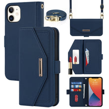 Load image into Gallery viewer, Cross Texture Lanyard Leather Phone Case, For iPhone 12 mini, For iPhone 11 Pro Max, For iPhone 11 Pro, For iPhone 8 Plus / 7 Plus, For iPhone 13, For iPhone 11, For iPhone XR, For iPhone SE 2022 / SE 2020 / 8 / 7