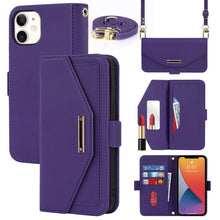 Load image into Gallery viewer, Cross Texture Lanyard Leather Phone Case, For iPhone 12 mini, For iPhone 11 Pro Max, For iPhone 11 Pro, For iPhone 8 Plus / 7 Plus, For iPhone 13, For iPhone 11, For iPhone XR, For iPhone SE 2022 / SE 2020 / 8 / 7