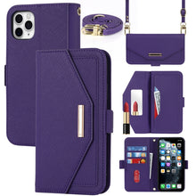 Load image into Gallery viewer, Cross Texture Lanyard Leather Phone Case, For iPhone 12 mini, For iPhone 11 Pro Max, For iPhone 11 Pro, For iPhone 8 Plus / 7 Plus, For iPhone 13, For iPhone 11, For iPhone XR, For iPhone SE 2022 / SE 2020 / 8 / 7